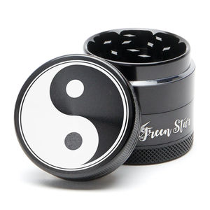 Green Star Novelty Medium 4-Piece Grinder - Style:Yin Yang - Color:Black