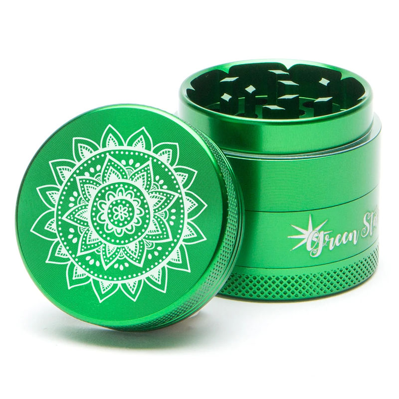 Green Star Novelty Medium 4-Piece Grinder - Style:Mandala - Color:Green