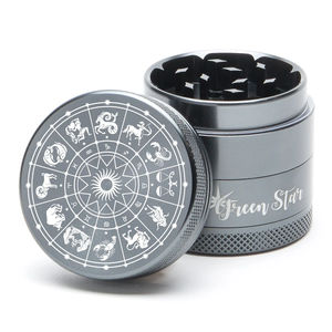 Green Star Novelty Medium 4-Piece Grinder - Style:Horoscope - Color:Grey