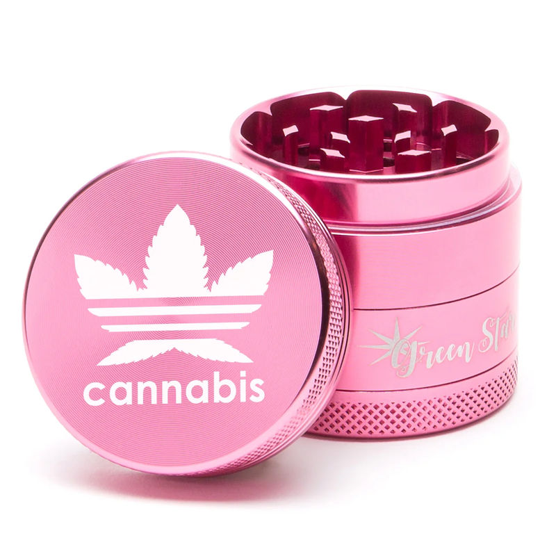 Green Star Novelty Medium 4-Piece Grinder - Style:Cannabis - Color:Pink