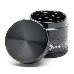 Green Star Novelty Medium 4-Piece Grinder - Style:Blank - Color:Black
