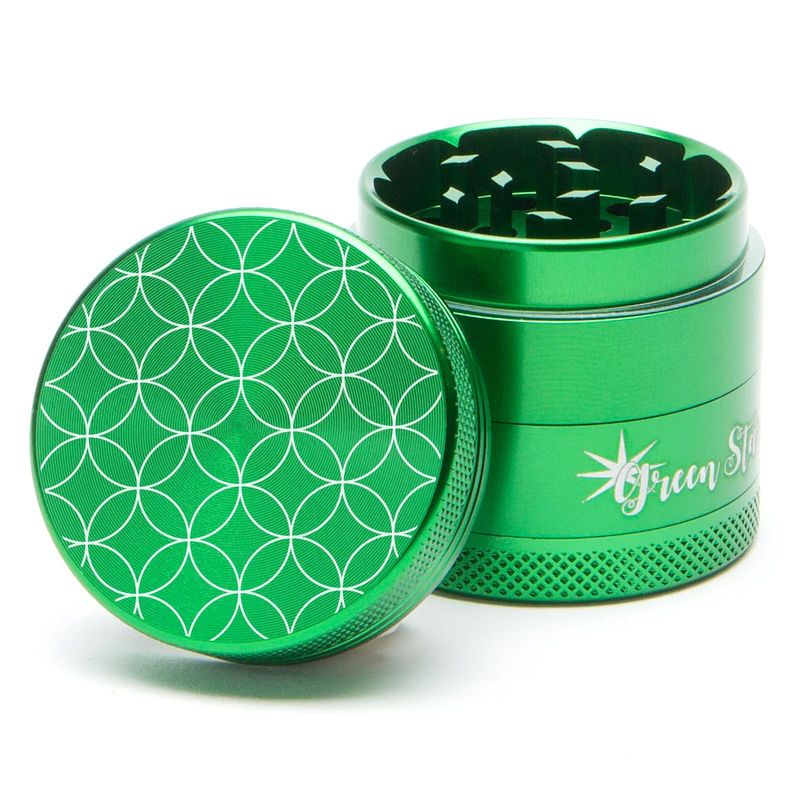 Green Star Novelty Medium 4-Piece Grinder - Style:Circles - Color:Green