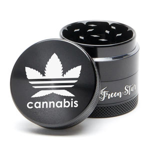 Green Star Novelty Medium 4-Piece Grinder - Style:Cannabis - Color:Black