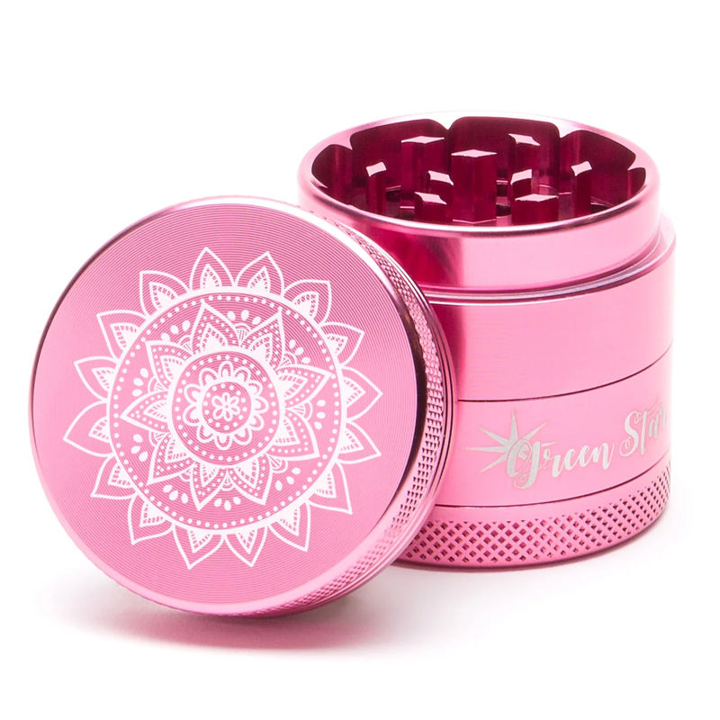 Green Star Novelty Medium 4-Piece Grinder - Style:Mandala - Color:Pink