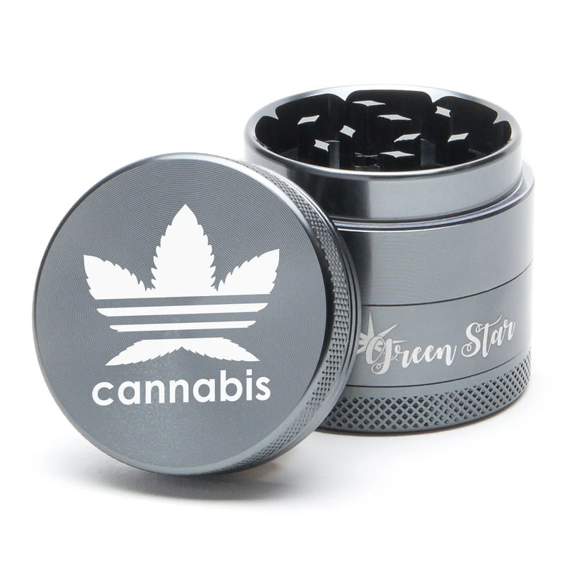 Green Star Novelty Medium 4-Piece Grinder - Style:Cannabis - Color:Grey