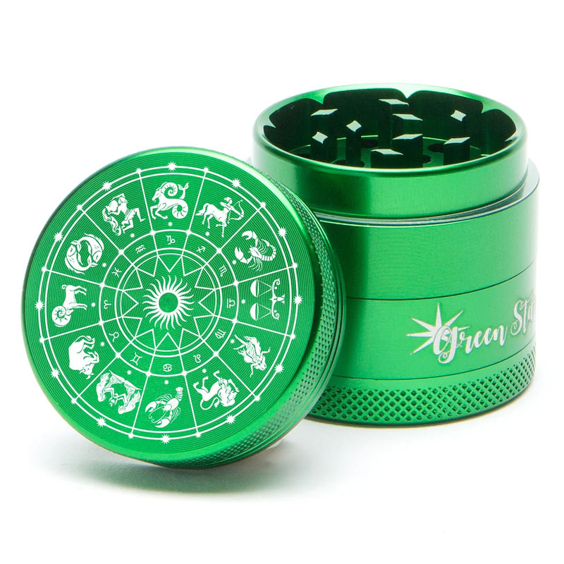Green Star Novelty Medium 4-Piece Grinder - Style:Horoscope - Color:Green