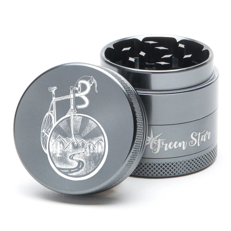 Green Star Novelty Medium 4-Piece Grinder - Style:Bicycle - Color:Grey