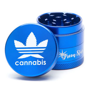 Green Star Novelty Medium 4-Piece Grinder - Style:Cannabis - Color:Blue