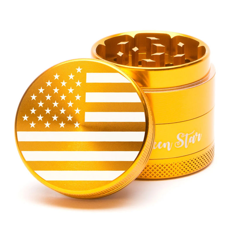 Green Star Novelty Medium 4-Piece Grinder - Style:American Flag - Color:Gold