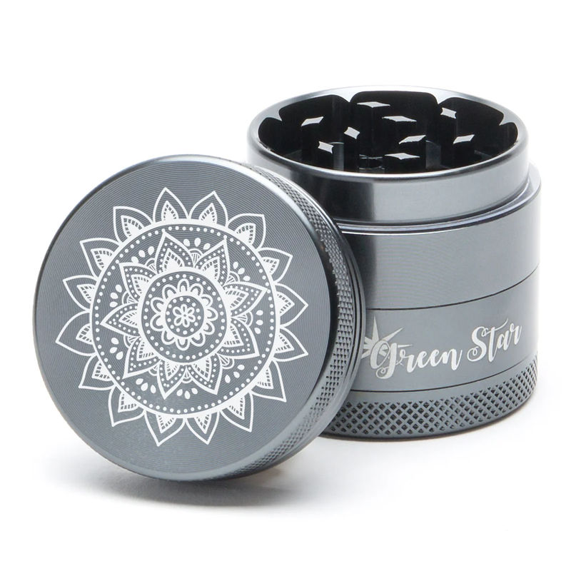 Green Star Novelty Medium 4-Piece Grinder - Style:Mandala - Color:Grey