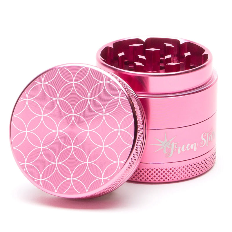 Green Star Novelty Medium 4-Piece Grinder - Style:Circles - Color:Pink
