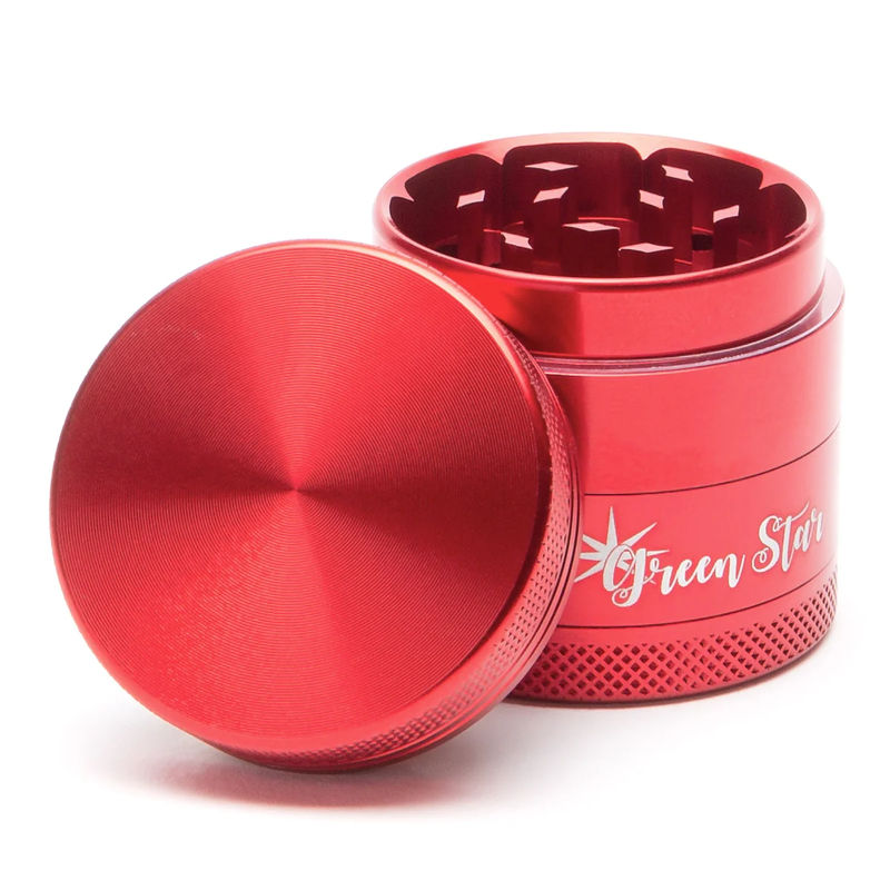 Green Star Novelty Medium 4-Piece Grinder - Style:Blank - Color:Red