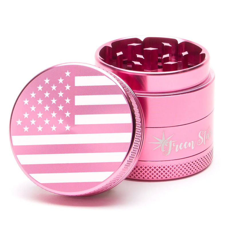 Green Star Novelty Medium 4-Piece Grinder - Style:American Flag - Color:Pink