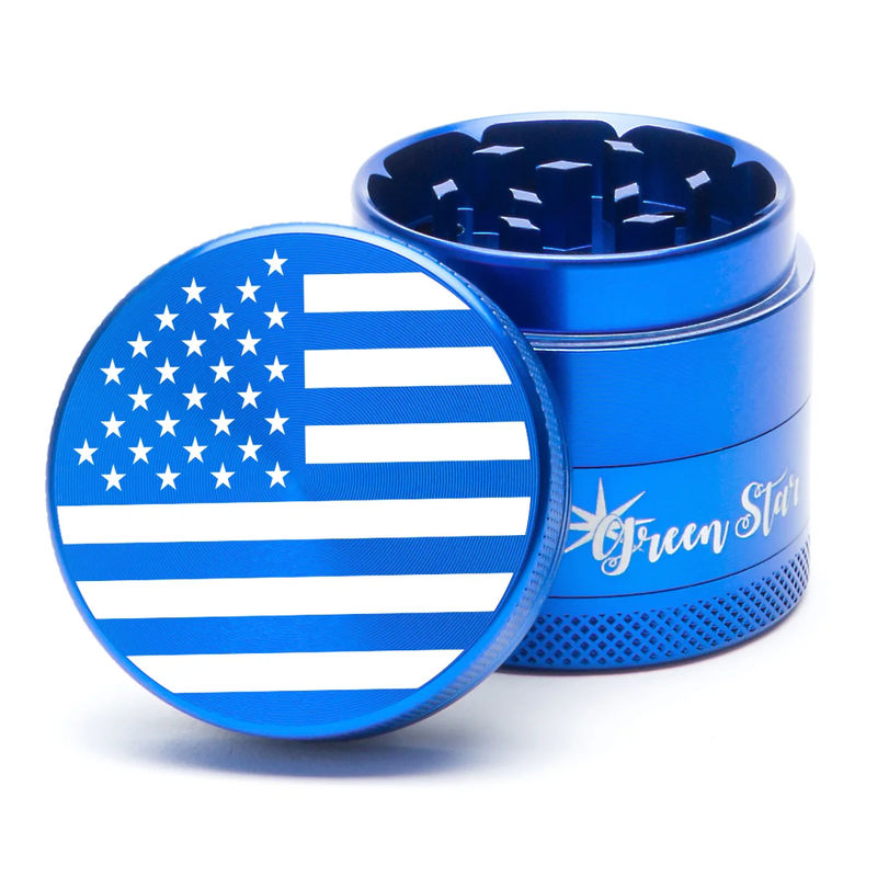Green Star Novelty Medium 4-Piece Grinder - Style:American Flag - Color:Blue