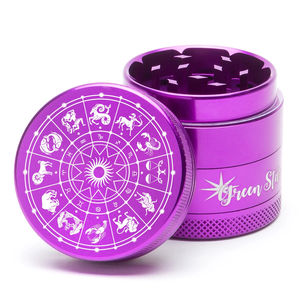 Green Star Novelty Medium 4-Piece Grinder - Style:Horoscope - Color:Purple