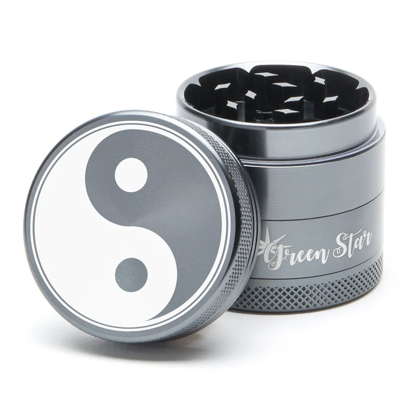 Green Star Novelty Medium 4-Piece Grinder - Style:Yin Yang - Color:Grey