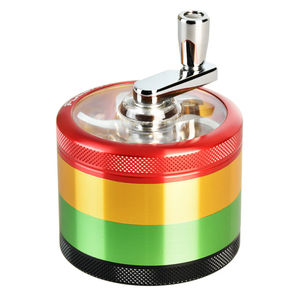 Pulsar 2.5" Crank Top 4-Piece Grinder - Color:Rasta