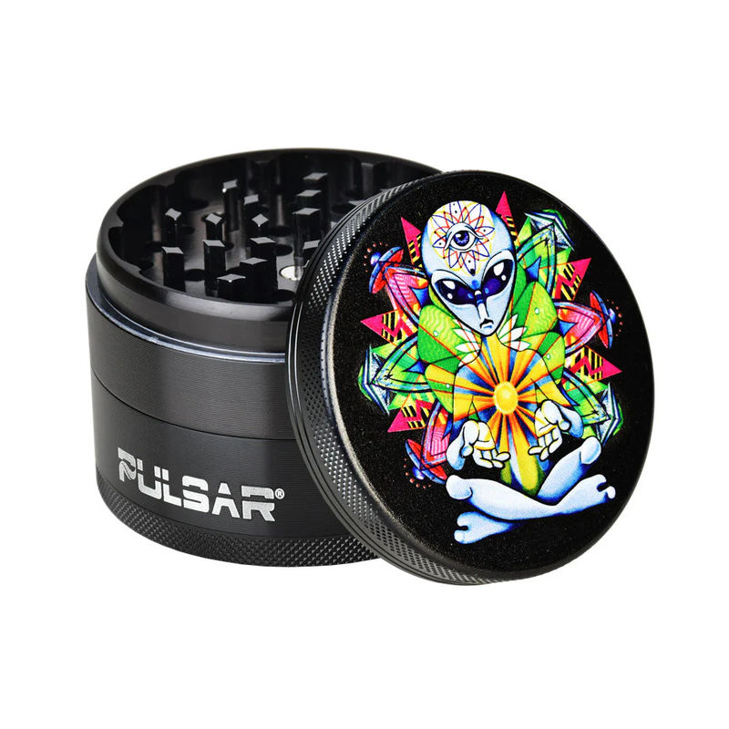 Pulsar 2.5” Metal 4-Piece Grinder - Multiple Designs! - Design:Psychedelic Alien
