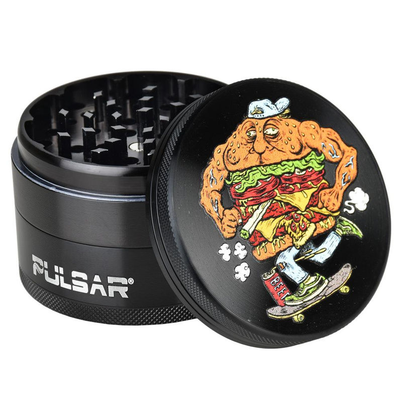 Pulsar 2.5” Metal 4-Piece Grinder - Multiple Designs! - Design:Wooden Cyclops Skateburger