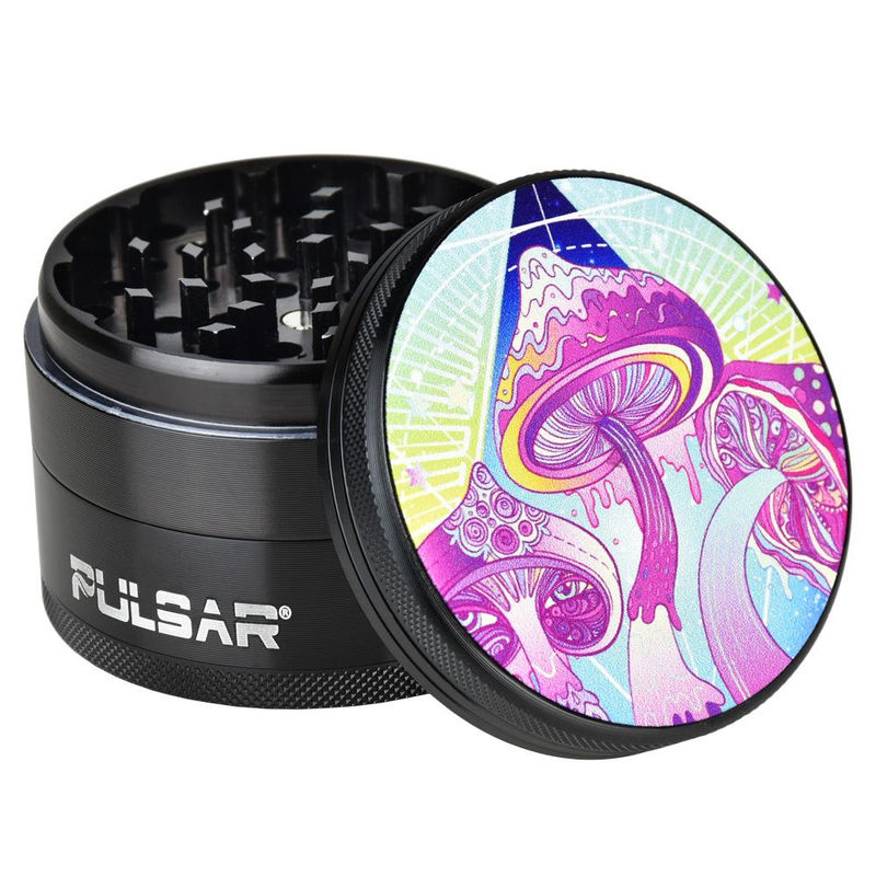 Pulsar 2.5” Metal 4-Piece Grinder - Multiple Designs! - Design:Melting Shrooms