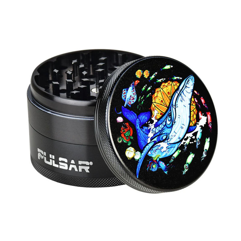 Pulsar 2.5” Metal 4-Piece Grinder - Multiple Designs! - Design:Psychedelic Whale