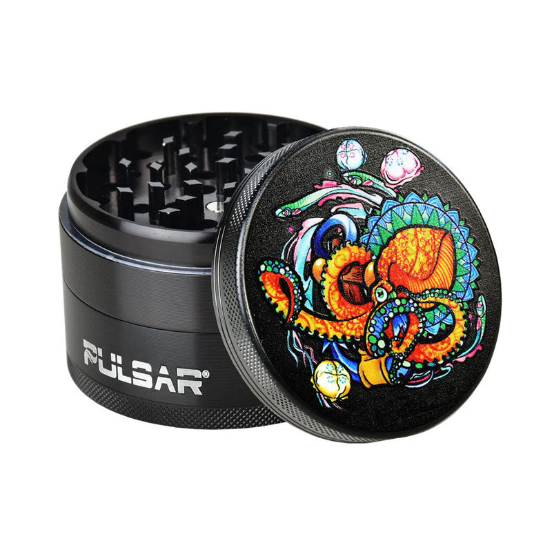Pulsar 2.5” Metal 4-Piece Grinder - Multiple Designs! - Design:Psychedelic Octopus