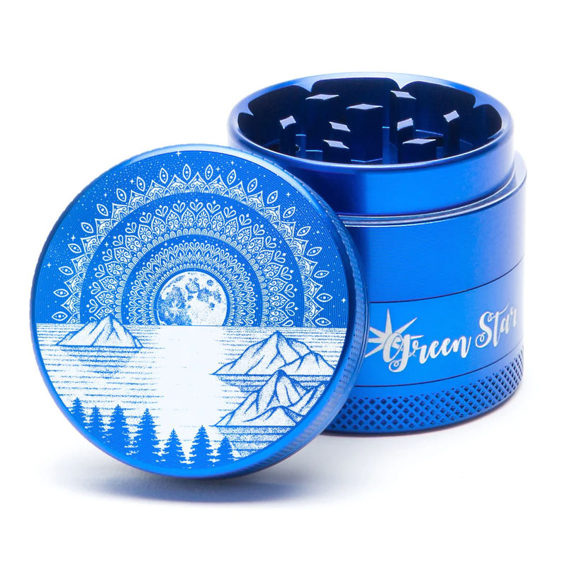 Green Star Scenic Medium 4-Piece Grinder - Style:Mountain Mandala - Color:Blue