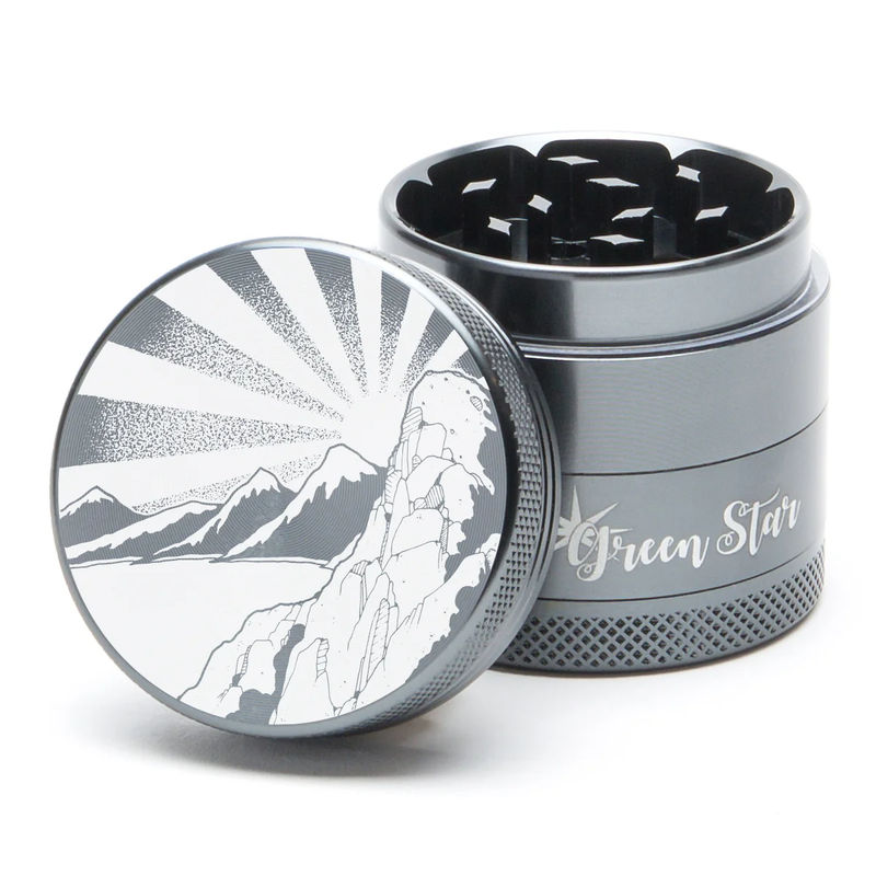 Green Star Scenic Medium 4-Piece Grinder - Style:Rising Sun Mountain - Color:Grey