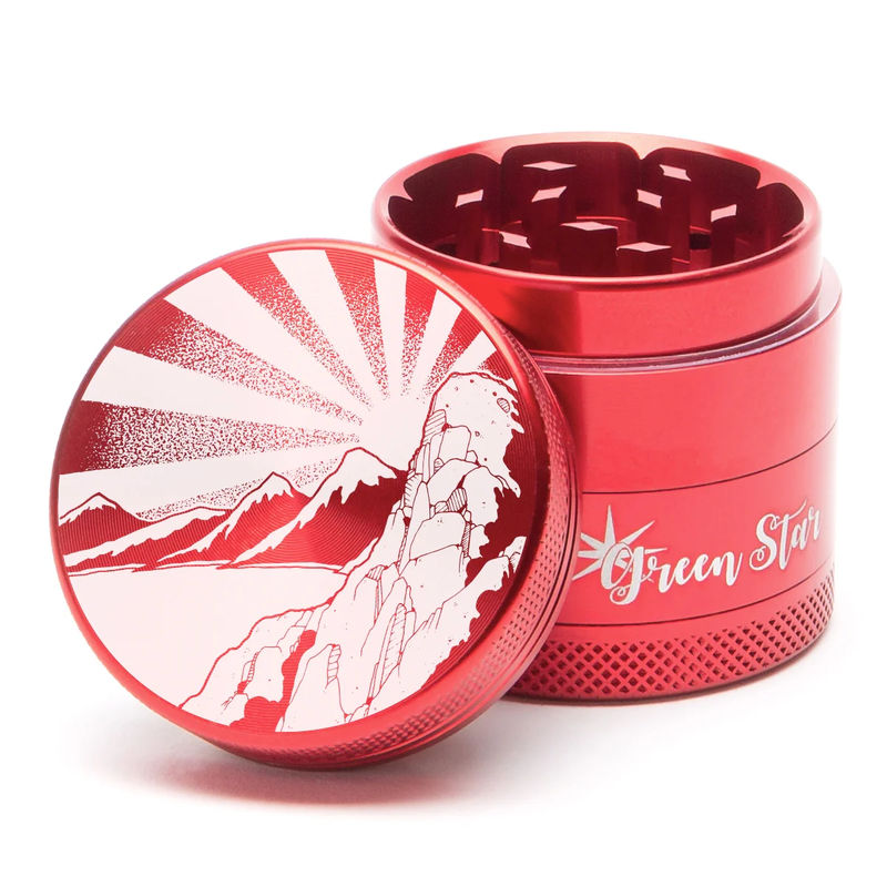 Green Star Scenic Medium 4-Piece Grinder - Style:Rising Sun Mountain - Color:Red
