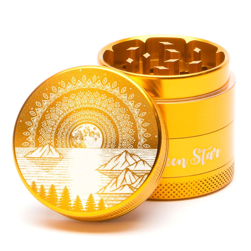 Green Star Scenic Medium 4-Piece Grinder - Style:Mountain Mandala - Color:Gold