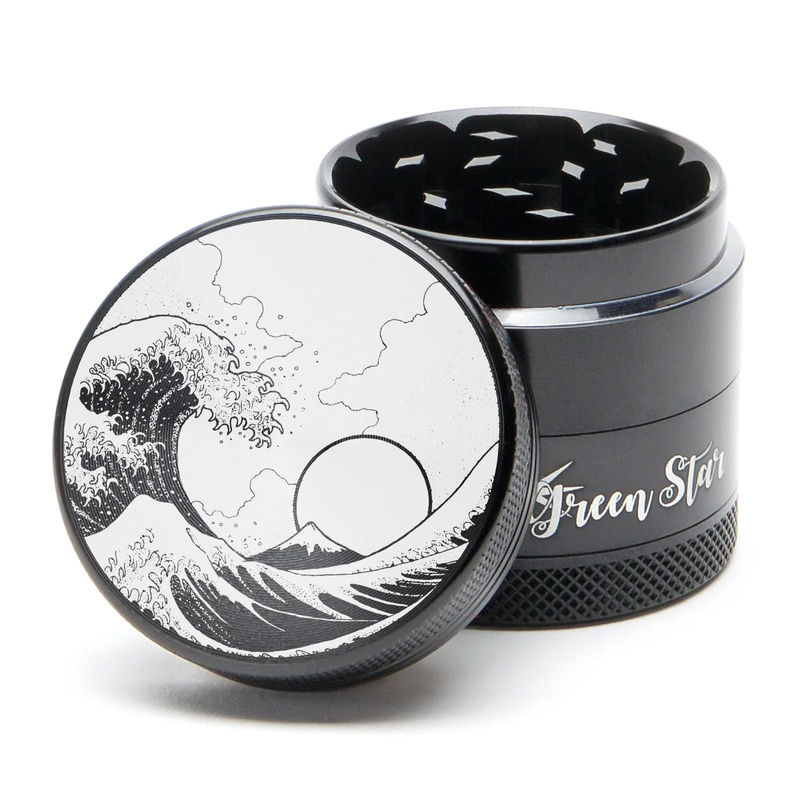 Green Star Scenic Medium 4-Piece Grinder - Style:Wave - Color:Black