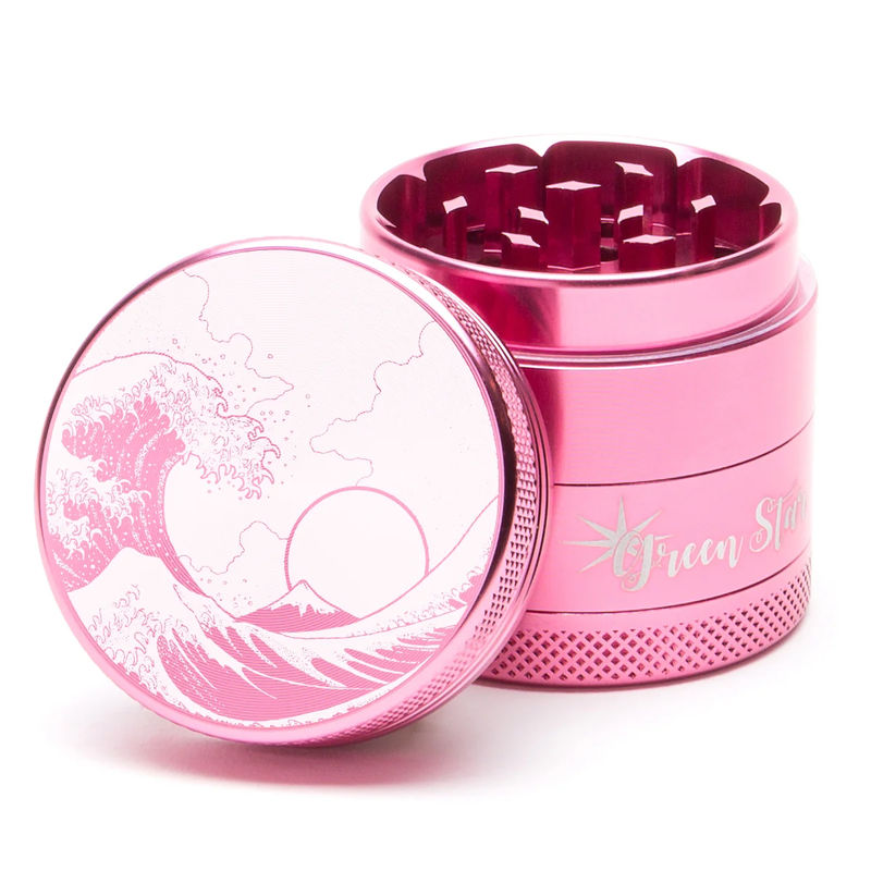Green Star Scenic Medium 4-Piece Grinder - Style:Wave - Color:Pink