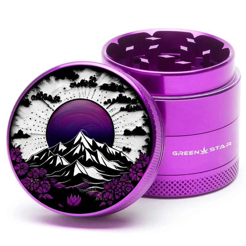 Green Star Scenic Medium 4-Piece Grinder - Style:Purple Mountain Mandala - Color:Purple
