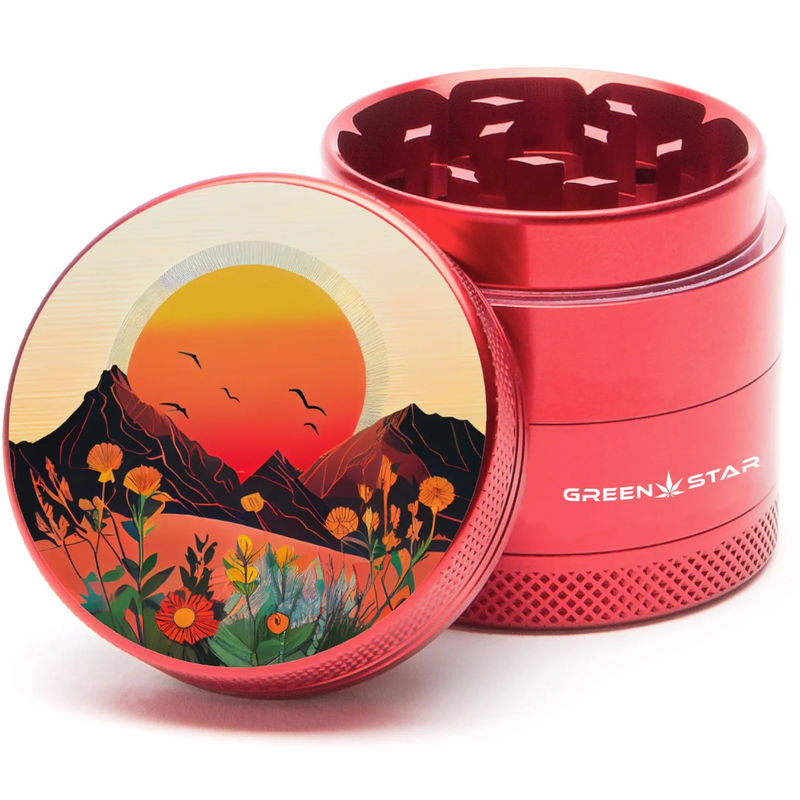 Green Star Scenic Medium 4-Piece Grinder - Style:Spring Sunset - Color:Red