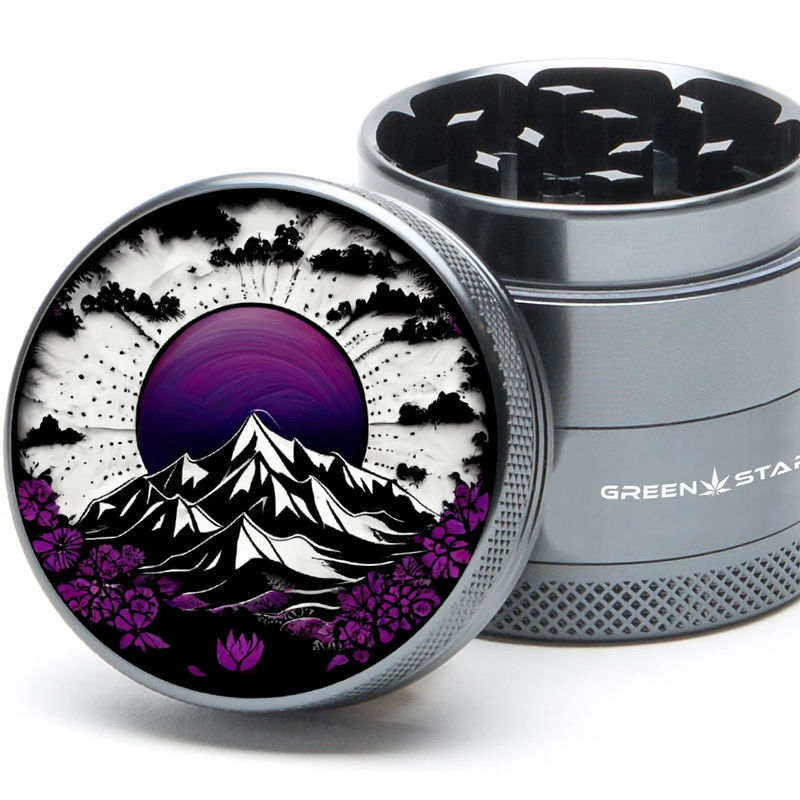 Green Star Scenic Medium 4-Piece Grinder - Style:Purple Mountain Mandala - Color:Grey