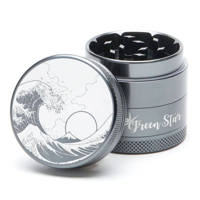 Green Star Scenic Medium 4-Piece Grinder - Style:Wave - Color:Grey