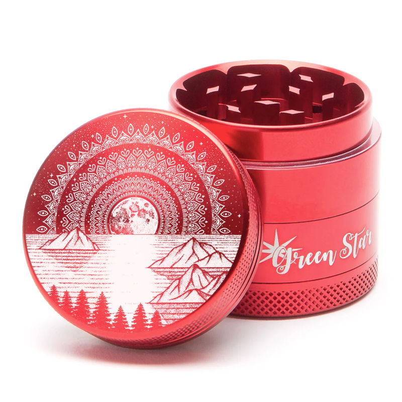 Green Star Scenic Medium 4-Piece Grinder - Style:Mountain Mandala - Color:Red