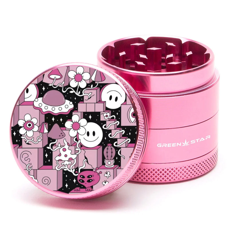 Green Star Scenic Medium 4-Piece Grinder - Style:Block Trip - Color:Pink