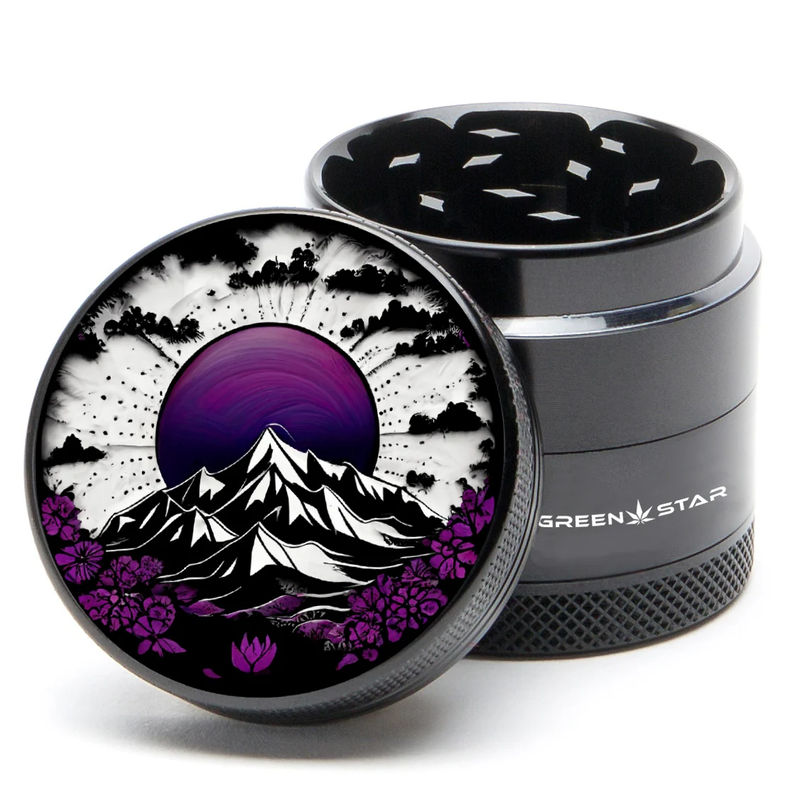 Green Star Scenic Medium 4-Piece Grinder - Style:Purple Mountain Mandala - Color:Black