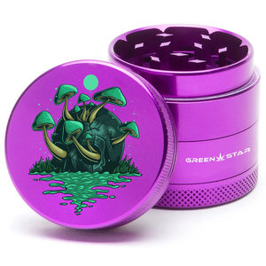 Green Star Scenic Medium 4-Piece Grinder - Style:Skull Mushrooms - Color:Purple