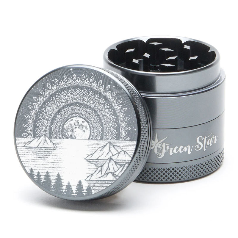 Green Star Scenic Medium 4-Piece Grinder - Style:Mountain Mandala - Color:Grey