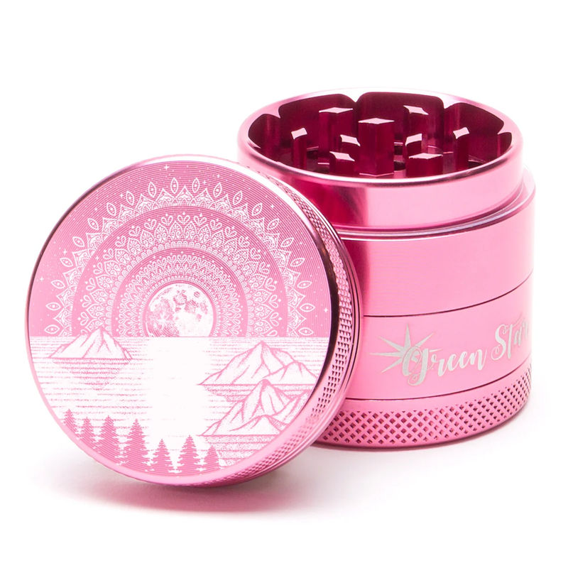 Green Star Scenic Medium 4-Piece Grinder - Style:Mountain Mandala - Color:Pink