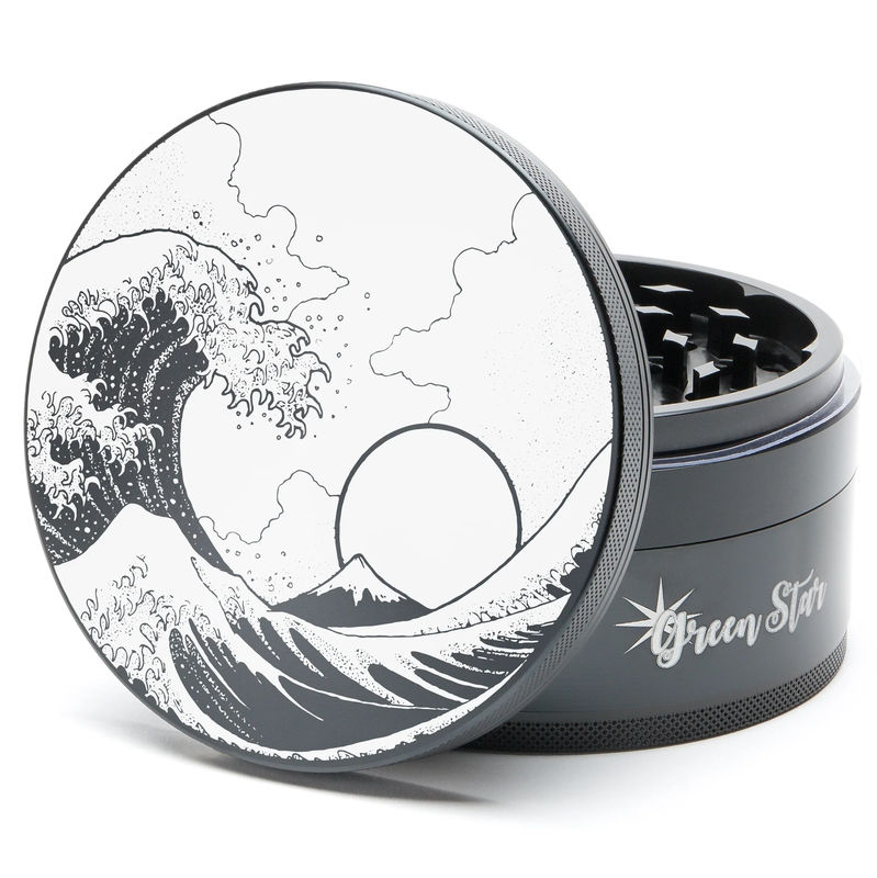 Green Star Scenic Large 4-Piece Grinder - Style:Wave - Color:Black