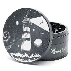 Green Star Scenic Large 4-Piece Grinder - Style:Lighthouse - Color:Black
