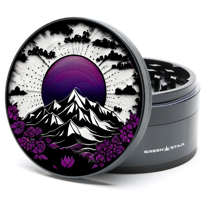 Green Star Scenic Large 4-Piece Grinder - Style:Purple Mountain Mandala - Color:Black