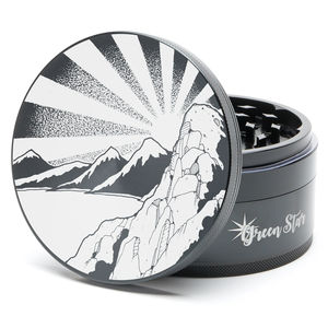 Green Star Scenic Large 4-Piece Grinder - Style:Rising Sun Mountain - Color:Black