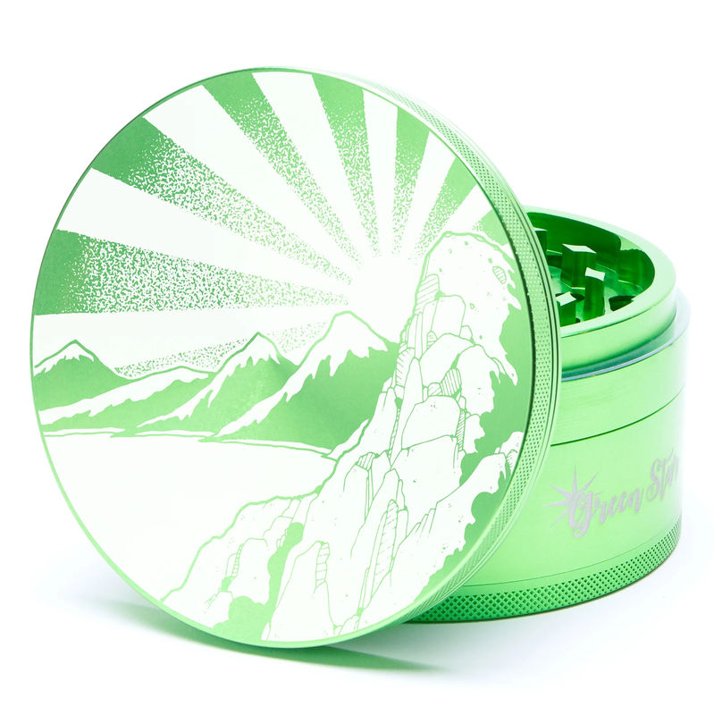Green Star Scenic Large 4-Piece Grinder - Style:Rising Sun Mountain - Color:Green