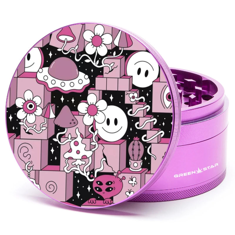 Green Star Scenic Large 4-Piece Grinder - Style:Block Trip - Color:Purple