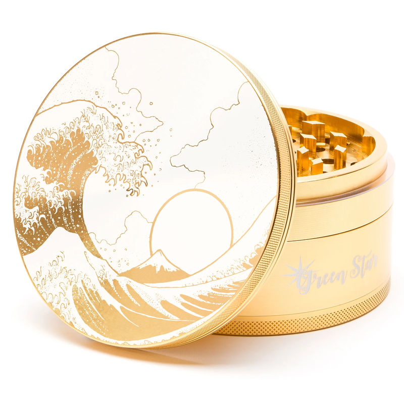Green Star Scenic Large 4-Piece Grinder - Style:Wave - Color:Gold