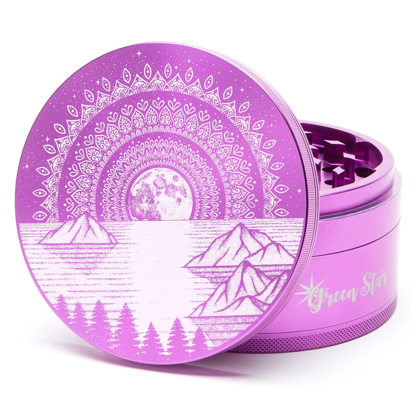 Green Star Scenic Large 4-Piece Grinder - Style:Mountain Mandala - Color:Purple